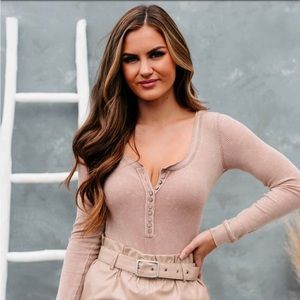 Waffled Button-Front Bodysuit-NanaMacs